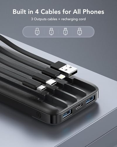 Charmast Power Bank with Built in Cables X 4, 10000mAh USB C Battery pack 6 Outputs 3 Inputs with LED Display Type C Powerbank Portable Charger Compatible with Smartphones Tablets and More - Image 2