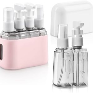 Flintronic 4-1 Transparent Travel Bottles, 50ml Refillable Travel Bottles, Travel Bottles Set For Toiletries Shampoo Cosmetic Liquid, Spray Bottles*2, Pump Bottles*2, Labels*1, Box*1
