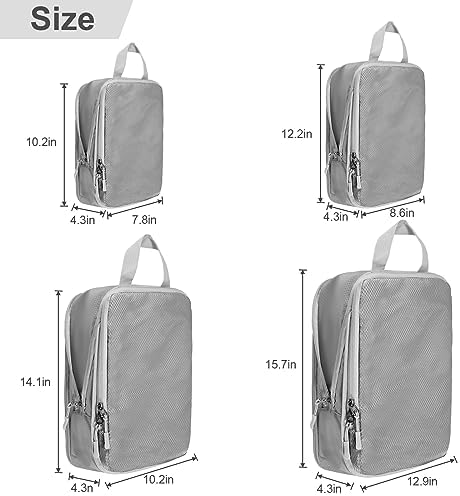 Compression Packing Cubes,Travel Storage Bag, Travel Packing Essentials for Suitcase Organizer Bags, Packing Organiser for Carry On Luggage (Grey, Set of 4) - Image 3