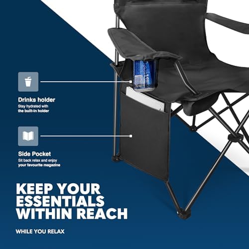 Voyager Folding Camping Chair 2-Pack, Lightweight with Pocket and Drinks Holder, Holds up to 120kg Each, Easy to Transport, Foldable Outdoor Chair Set -Black - Image 5