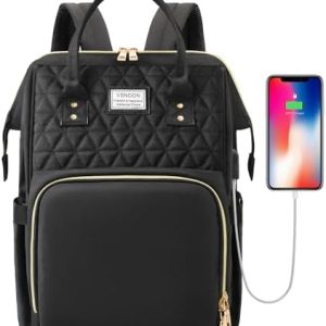 Laptop Backpack for Women,15.6 Inch Stylish Laptop Rucksack Wide Open, Travel Backpack with USB Charging Port, Water Resistant Work Bag Computer Backpack for Women, Black