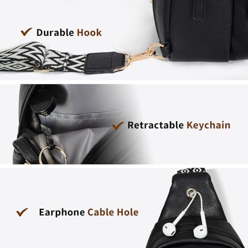 OSOCE Crossbody Bag for Women PU Sling Belt Bag Small Shoulder Chest Bag Purses with Adjustable Guitar Strap Phone Cable Hole Fanny Pack Cross Body Bags with for Ladies Travel Shopping. - Image 6