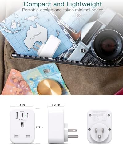 UK to US Plug Adaptor, USA Travel Adapter with 1 USB & 2 USB C Ports for American, Canada, Thailand, Mexico, Colombia Grounded Charger, 4 in 1 Plug Adapter from UK to USA for Phone, Computer (Type B) - Image 4