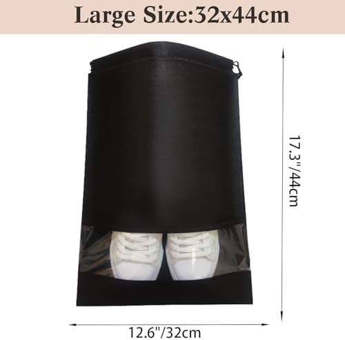 10 Pack Shoe Bags for Travel,32 * 44CM Large Non-Woven Drawstring Travel Shoe Bags for Packing, Waterproof Dustproof Portable Travel Shoe Storage Bag with Rope for Men and Women,Black - Image 2
