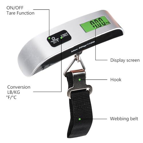 VERSA ESSENTIALS Digital Suitcase Scale, Portable 50KG Travel Hanging Scale, Temperature Sensor and Battery Included - Image 2