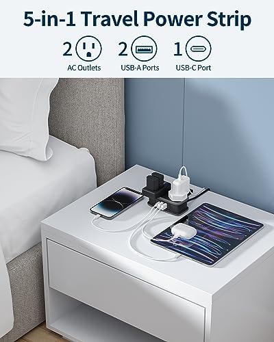 NTONPOWER Travel Extension Lead, Extension Lead with USB Slots, 1.2M Extension Cord Compact Extension Lead with 2 Way Outlets 3 USB(1 Type C) for Cruise Travel Essential Hotel Home Office Camping - Image 4