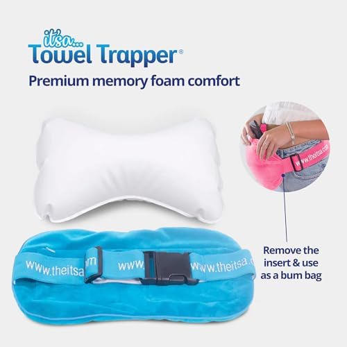 ITSA Towel Trapper | Memory Foam Travel & Beach Pillow | Sunlounger Towel Strap | Portable Pillow | Towel Gripper | Neck Support & Bum Bag (Hot Pink) - Image 6