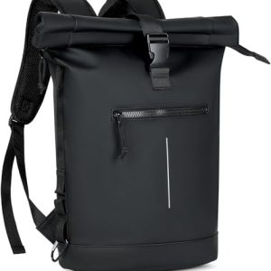 17-Inch Waterproof Laptop Backpack for Men and Women - Lightweight Roll Top Design for School, Travel, Business, Work, and Camping(Black)