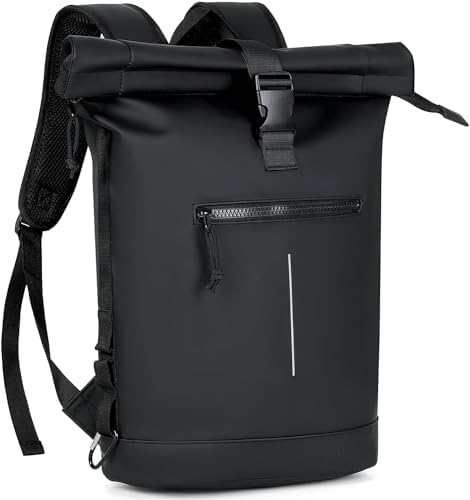 17-Inch Waterproof Laptop Backpack for Men and Women - Lightweight Roll Top Design for School, Travel, Business, Work, and Camping(Black)
