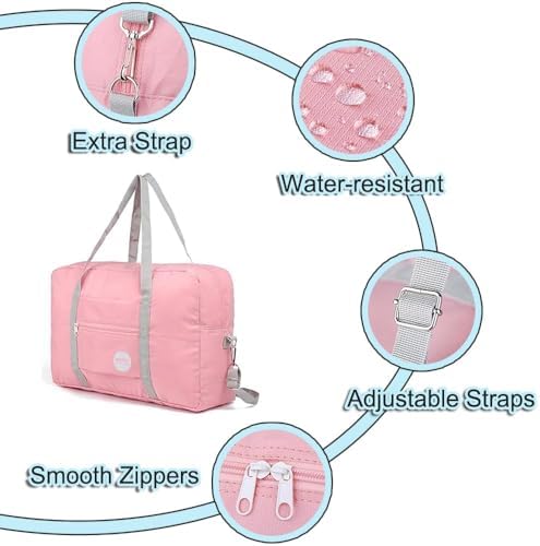 Airlines Underseat Cabin Bag 45 × 32 × 16 cm Foldable Travel Duffel, Hand Luggage, Holdall Tote, Carry on Luggage Overnight for Women and Men-(Pink) - Image 3