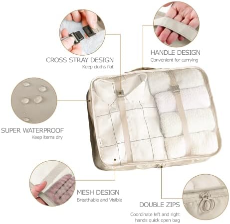BillyBath Suitcase Organiser Set, Packing Cubes Clothes Bags Shoe Bag Cosmetic Travel Organiser Packing Bags for Suitcases (8 Pieces, Beige) - Image 3