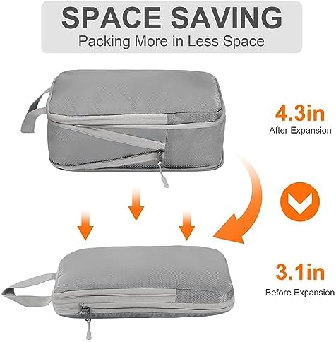 Compression Packing Cubes,Travel Storage Bag, Travel Packing Essentials for Suitcase Organizer Bags, Packing Organiser for Carry On Luggage (Grey, Set of 4) - Image 4