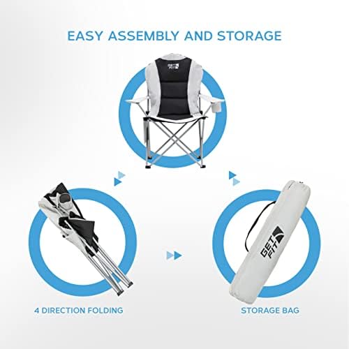 Get Fit Premium Camping Chair - Thick Padded Folding Chair For Adults With Magazine Pocket, Cup Holder & Carry Bag - Lightweight 3kg - Heavy Duty Foldable Picnic Chair - Capacity 130kg - Grey - Single - Image 4