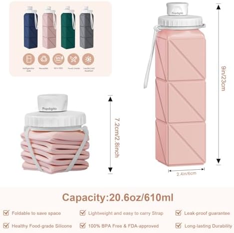 Collapsible Water Bottles,Leak-Proof Silicone Bpa Free Bottles,Durable & Foldable Lightweight Outdoor Portable Reusable Water Bottle For Sports Gym,Travel, Camping,Detachable For Dishwasher - Image 3