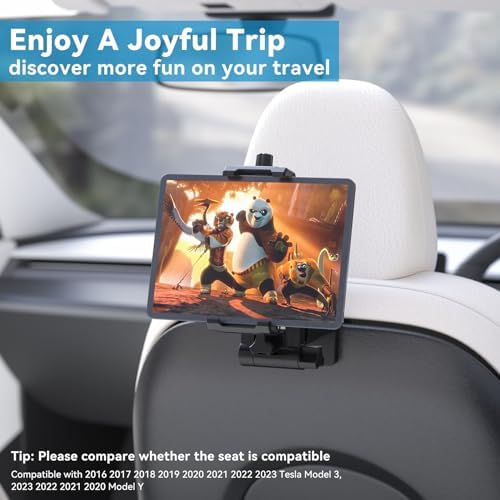 Airplane Tablet Holder Mount, Adjustable Travel Essentials iPad Phone Stand with 360 Degree Rotation, Portable Tesla Model 3/Y Car Headrest Mount Compatible with iPad, Phone, Switch - Image 4