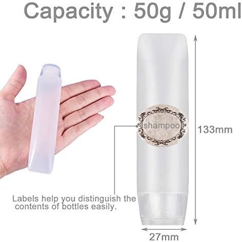 6Pcs 50ml Clear Plastic Empty Travel Bottles with Flip Cap, Transparent Refillable Cosmetic Containers Squeezable Tubes includes 12 stickers for Shampoo, Conditioner, Lotion, Toiletries - Image 2