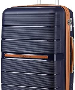 British Traveller Suitcase Check in Hold Luggage Lightweight PP Hard Shell Travel Trolley Suitcase with 4 Spinner Wheels TSA Lock (Navy, 76cm 92L)