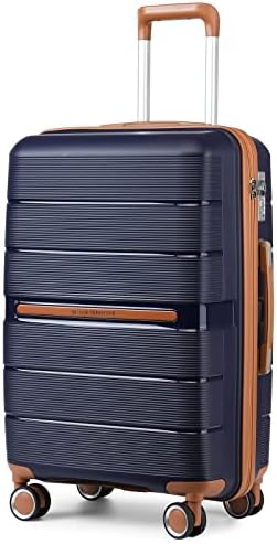 British Traveller Suitcase Check in Hold Luggage Lightweight PP Hard Shell Travel Trolley Suitcase with 4 Spinner Wheels TSA Lock (Navy, 76cm 92L)