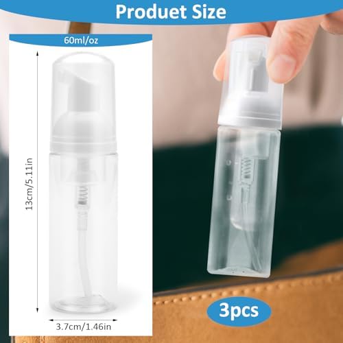 3PCS Empty Refillable Clear Plastic Foamer Bottle Pump Travel Size Foaming Soap Dispenser Cosmetic Makeup Packaging Bottles Container for Liquid Soap on Kitchen and Bathroom Countertops size 60ml/2oz - Image 3