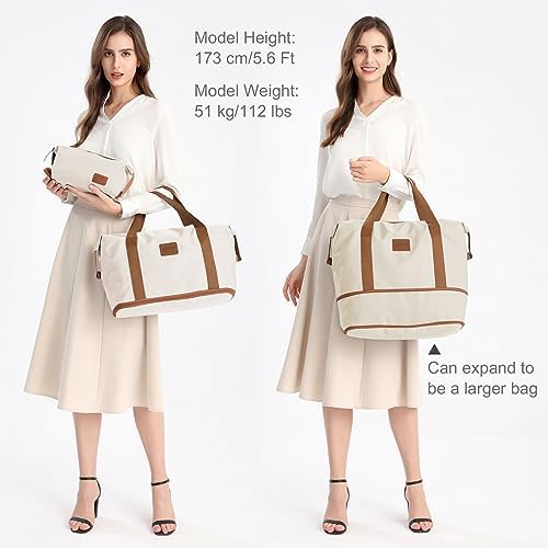 Kono Travel Duffel Bag Expandable Overnight Weekend Bags for Women with a Cosmetic Pouch Dry and Wet Seperated Water Resistant Carry On Hand Luggage Sports Gym Hospital Tote 36L (Beige/Brown) - Image 2