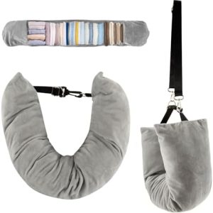 Stuffable Neck Pillow for TravelοΌNeck Pillow Stuffable with Clothes, Travel neck pillows With Adjustable Straps, Soft Neck Pillow Fillable Go Travel for Essentials Extra Luggage (1, Grey)