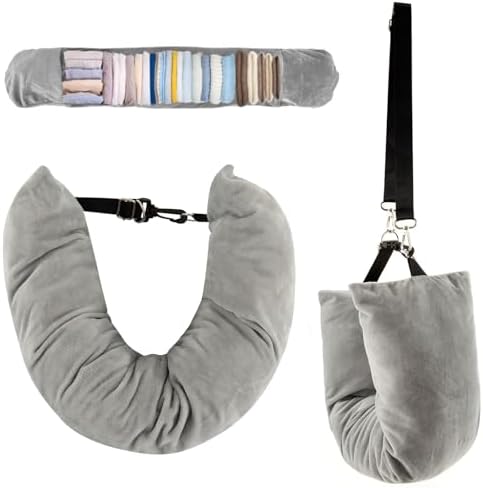 Stuffable Neck Pillow for Travel,Neck Pillow Stuffable with Clothes, Travel neck pillows With Adjustable Straps, Soft Neck Pillow Fillable Go Travel for Essentials Extra Luggage (1, Grey)