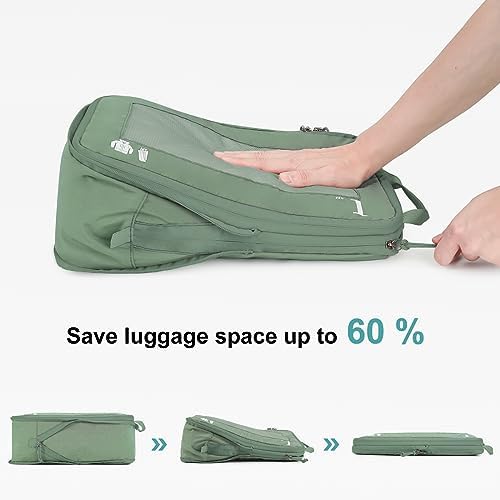 ECOHUB 5 Set Compression Packing Cubes for Suitcases Organiser Bags Travel Accessories with Shoes Bag Tear-resistant Travel Cubes with ID Tag Expandable Packing Bags(Green) - Image 3