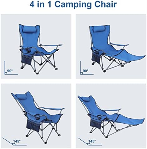 Reclining Camping Chair with Detachable Foot Rest, Folding Lounge Chair for Adults, Portable Folding Chair for Travel Beach Patio, Blue - Image 4