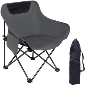 Folding Camping Chair Lightweight and Portable with Storage Bag, Heavy-Duty Steel Frame, Breathable Oxford Fabric, Ergonomic Back Support, Compact for Hiking, Lawn, Picnic, Fishing (Grey)