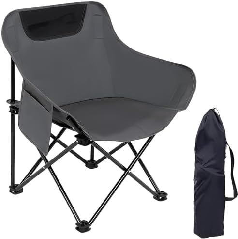 Folding Camping Chair Lightweight and Portable with Storage Bag, Heavy-Duty Steel Frame, Breathable Oxford Fabric, Ergonomic Back Support, Compact for Hiking, Lawn, Picnic, Fishing (Grey)