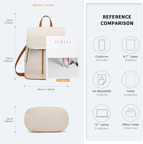 Backpack Womens Fashion Backpacks Beige&Brown Backpack Ladies PU Leather Waterproof Daypack Medium School Work Travel - Image 5