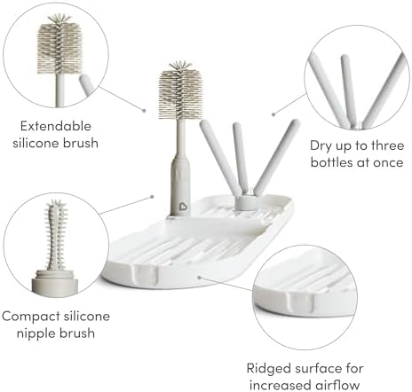 Munchkin Travel Drying Rack with Bottle Brush| Dry up to 3 Baby Bottles at Once | Includes Extendable Silicone Brush with Nipple in Hand | Baby Essentials - Image 2