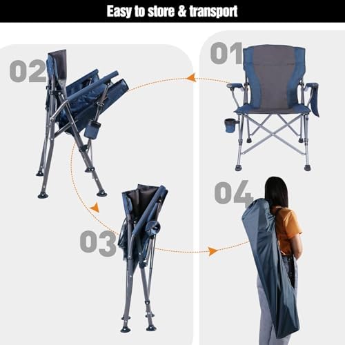 REDCAMP Oversized Folding Camping Chair for Heavy People 200kg, Deluxe Large Heavy Duty Garden Chair for Adults Outdoor Travel Picnic Fishing, Blue - Image 8