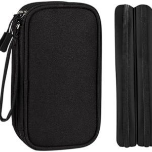 HCFGS Electronics Accessories Organiser Bag, Waterproof Cable Organiser Bag, 3 Layers All-in-One Travel Storage Gadget Bag, Holiday Essentials for Men Women, 8.5 x 5 Inch, Black(M)