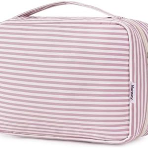 Travel Hanging Toiletry Wash Bag Makeup Cosmetic Organizer for Women Waterproof (Dusty Rose Stripe)