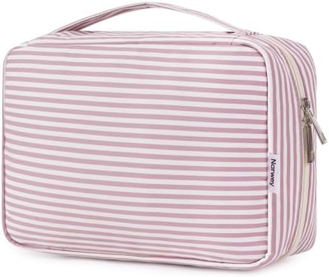 Travel Hanging Toiletry Wash Bag Makeup Cosmetic Organizer for Women Waterproof (Dusty Rose Stripe)
