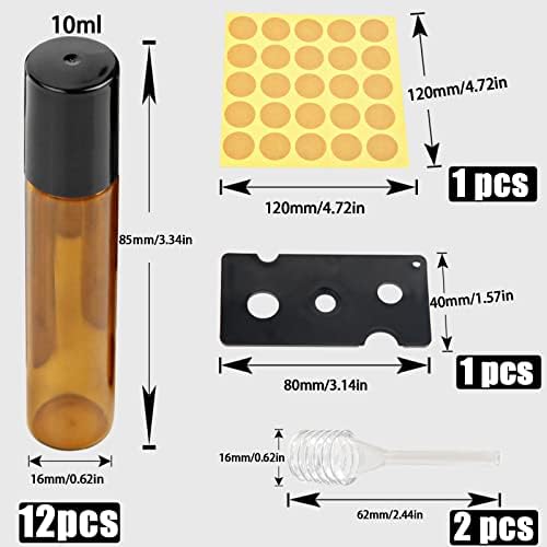 Essential Oil Roller Bottles 12Pcs 10ml Empty Rollerball Bottle Roll on Bottles with Stainless Steel Roller Balls Amber Glass Roller Bottles for Essential Oils,Perfumes,Cosmetics,Aromatherapy Massage - Image 3