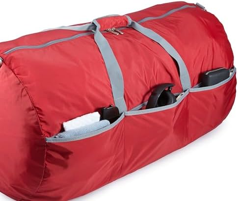 Amazon Basics Extra Large Duffel Bag (98L), Travel and Sports Equipment Bag with Multiple Zippered Pockets, Lightweight Yet Durable Nylon Material, 23kg Weight Capacity, Red, 82 x 43 x 43 cm - Image 5