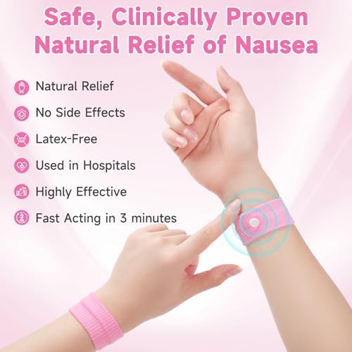 Travel Sickness Bands Adult Motion Sickness Bands for Kids Cruise Travel Essentials Anti Sickness Wristbands for Pregnancy Women, 2 Pairs (Pink,Blue) - Image 2