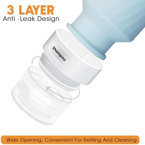 Laxen 5 Pack Travel Bottles for Toiletries with Labels, 100ML Silicone Travel Bottles Set with Clear Zipper Toiletry Bag, Leakproof Refillable Squeeze Travel Size Containers for Shampoo Conditioner - Image 4