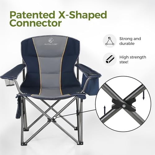 ALPHA CAMP Camping Chairs for Adults Heavy Duty Camping Chair Up to 200 kg Folding Camp Chair with Cup Holder and Cooler Bag for Outdoor Picnic Fishing, Lightweight and Portable, Blue - Image 3