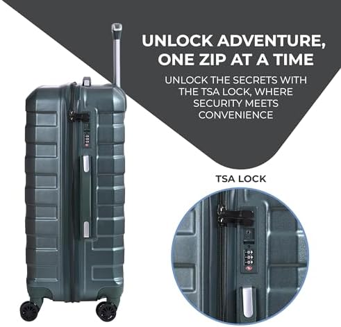 CMY Suitcase Medium Size Hard Shell Lightweight 4 Dual Spinner Wheels Trolley Luggage Suitcase Medium 24" Hold Check in Luggage TSA Combination Lock (Dark Green) - Image 3