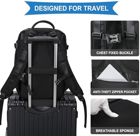SZLX Large Travel Backpack Women, Carry On Backpack Men,Hiking Backpack Waterproof Outdoor Sports Rucksack Casual Daypack School Bag Fit 14 Inch Laptop with USB Charging Port Shoes Compartment - Image 7