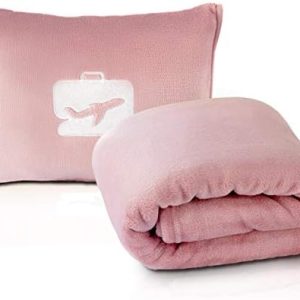 EverSnug Travel Blanket and Pillow - Premium Soft 2 in 1 Airplane Blanket with Soft Bag Pillowcase, Hand Luggage Belt and Backpack Clip (Light Pink)