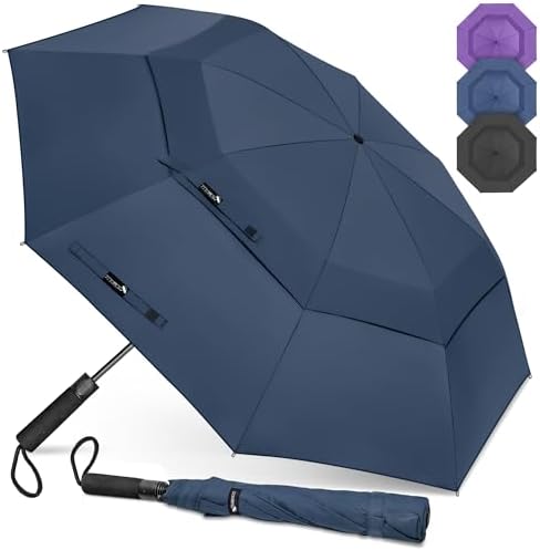 Golf Umbrella 62 inch - Umbrellas Windproof Strong Folding Umbrella Portable for Travel,Extra Large Compact Umbrella Double Canopy Vented for Men Women