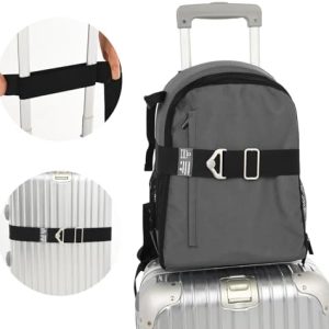 2-in-1 Travel Belt for Luggage Straps Over Handle for Add a Bag, Adjustable Travel Luggage Belt Strap with Alloy Buckle Elastic Belt for Carry On Bag, Suitcase Strap Travel Accessories(Black)