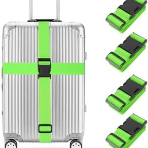 Luggage Straps for Suitcase 4 Pack, Heavy Duty Adjustable Suitcase Straps with Buckle, Luggage Belts Identifier Bands for Travel Case, 3.8x200CM