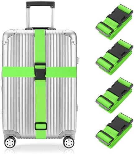 Luggage Straps for Suitcase 4 Pack, Heavy Duty Adjustable Suitcase Straps with Buckle, Luggage Belts Identifier Bands for Travel Case, 3.8x200CM