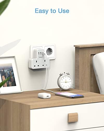 UK to European Plug Adapter, TESSAN Grounded Schuko European Plug Travel Adapter with 3 USB, UK to EU Euro Europe for Spain France Iceland Germany Greece Poland Type E F Adaptor - Image 6