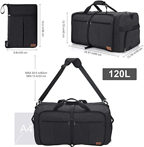 Urtala Travel Duffel Bag for Men & Women, 120L Holdall Bag Foldable Weekend Overnight Bag with Shoe Compartment & Shoulder Strap, Lightweight Waterproof - Image 2